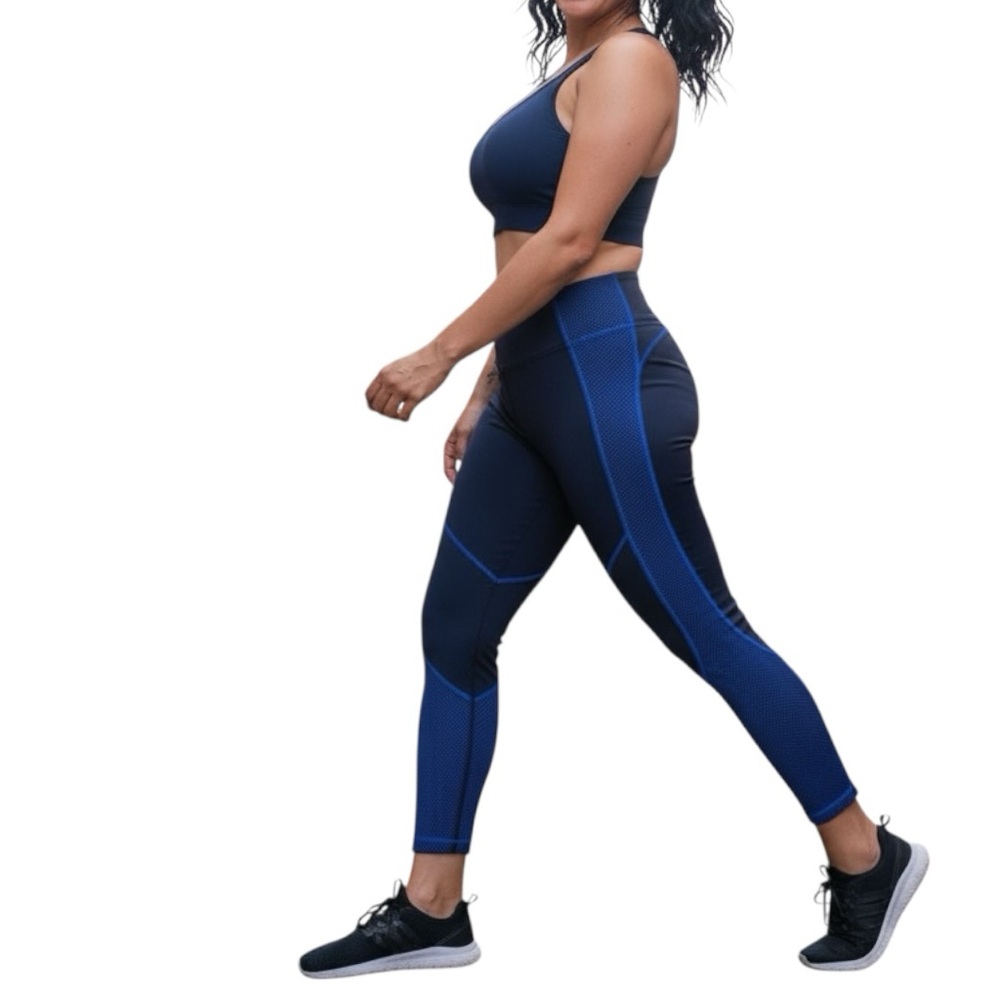 NWT Bandier x DA Center Stage Pro Fleece Leggings Navy Herringbone Size S
